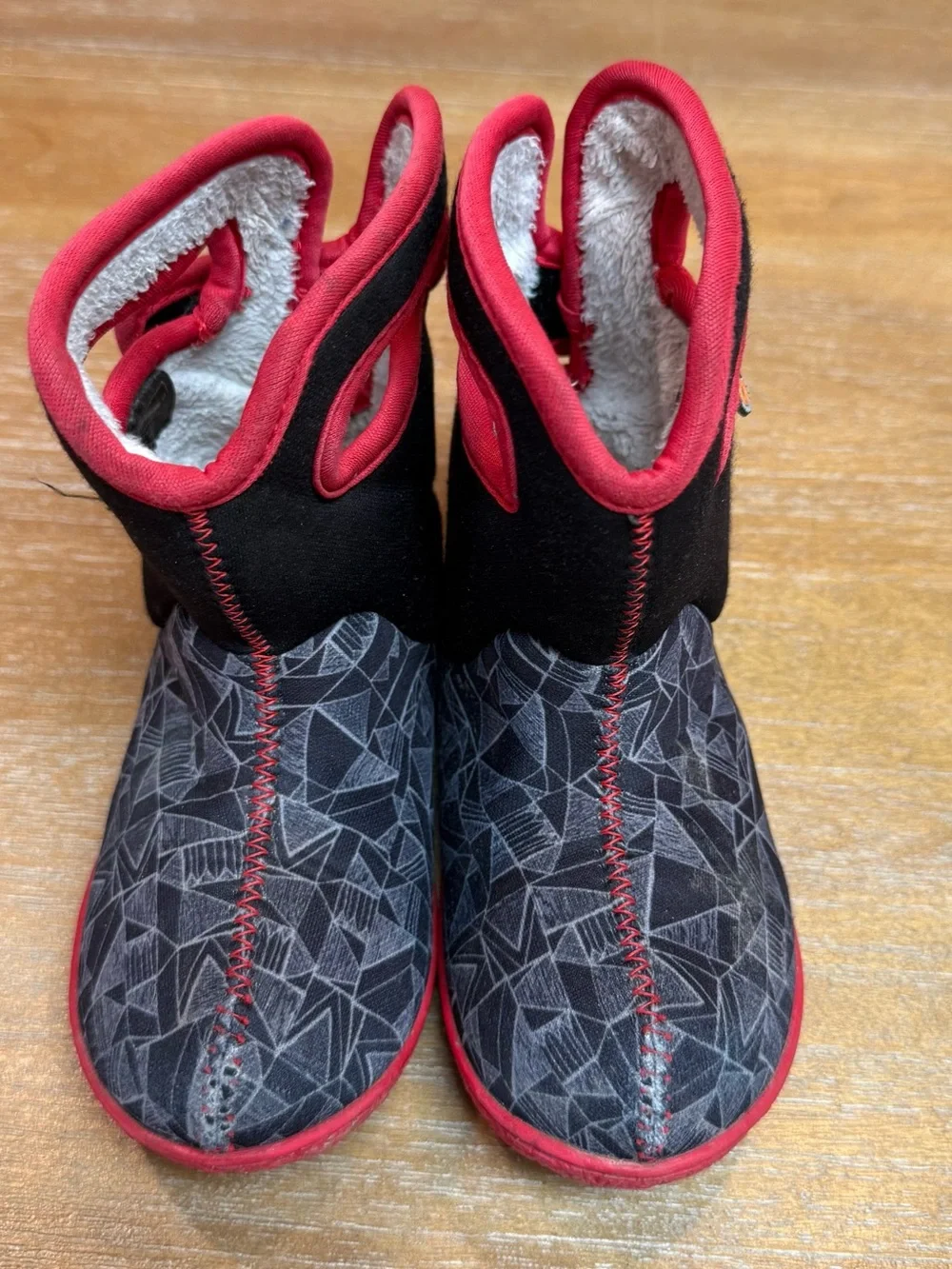 Baby Bogs Maze Geo Boots Waterproof Insulated  Black Red Pull On Handle Size